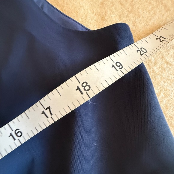 FEHAUTE Navy Blue Ruched Sheath Dress Cap Sleeve Business Casual Women US 12 - Picture 7 of 9